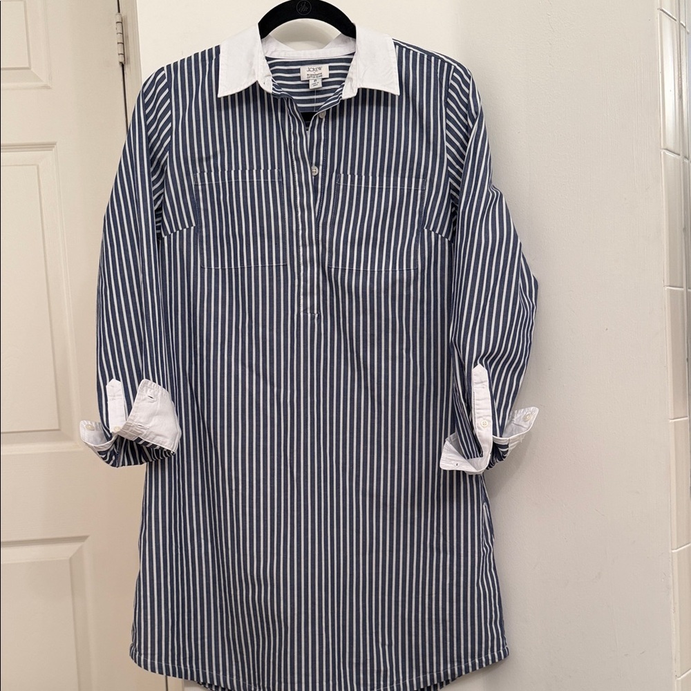 J. Crew Navy and White Vertical Stripe Popover Tunic